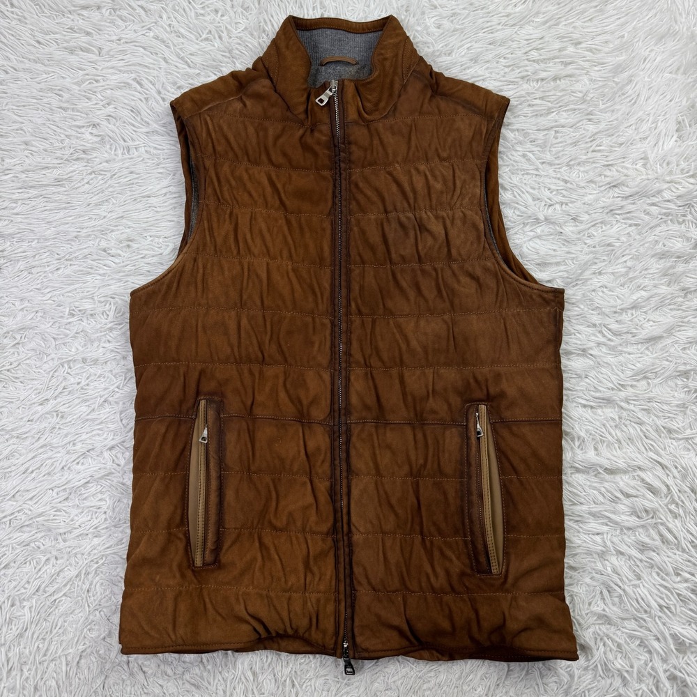 Peter Millar Vest Mens Medium Brown Lamb Suede Excursionist Flex Channel Stitch
